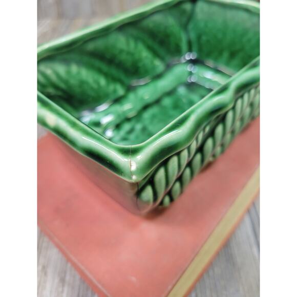 Vintage Green Pottery Succulent Planter, Ribbed Pottery - Picture 5 of 6